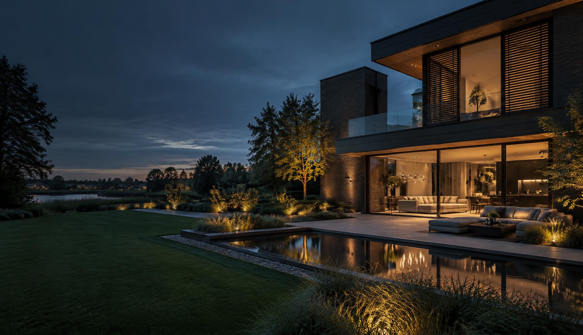 Moderne woning met sfeervolle, slim aangestuurde verlichting